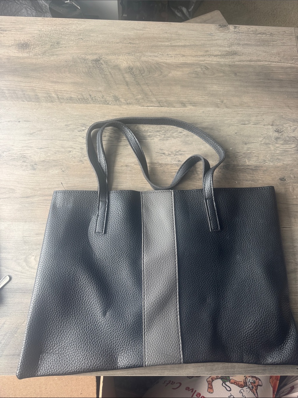 Vince Camuto Black Tote with Gray Center Stripe